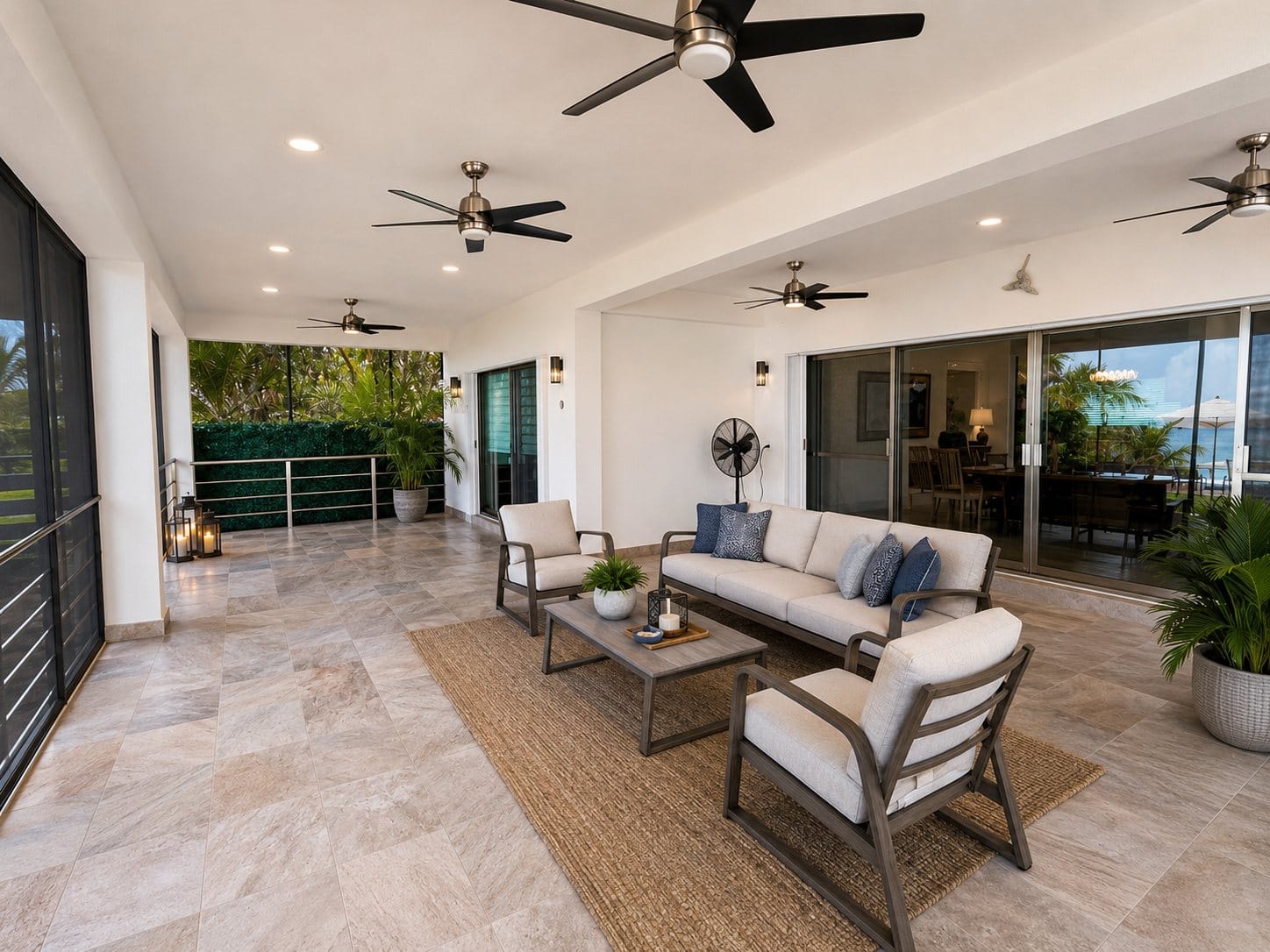 Covered patio lounge at Iboga Wellness Institute Ocean Sanctuary in Cozumel