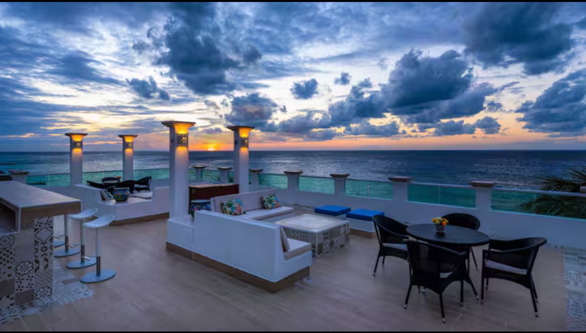 Rooftop terrace overlooking the Caribbean Sea at Ocean Sanctuary